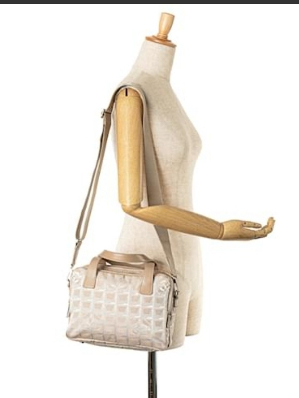 VINTAGE CHANEL Beige Nylon Jacquard Travel Line Handbag/Shoulder/Crossbody Satch - Picture 16 of 16